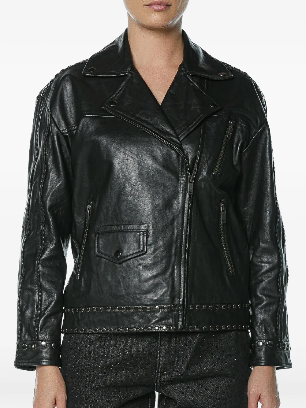 One Teaspoon studded leather biker jacket - Schwarz