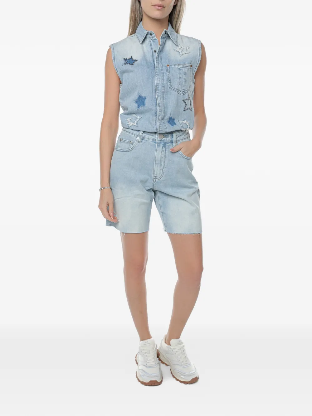 One Teaspoon Jackson star-patchwork denim playsuit - Blu