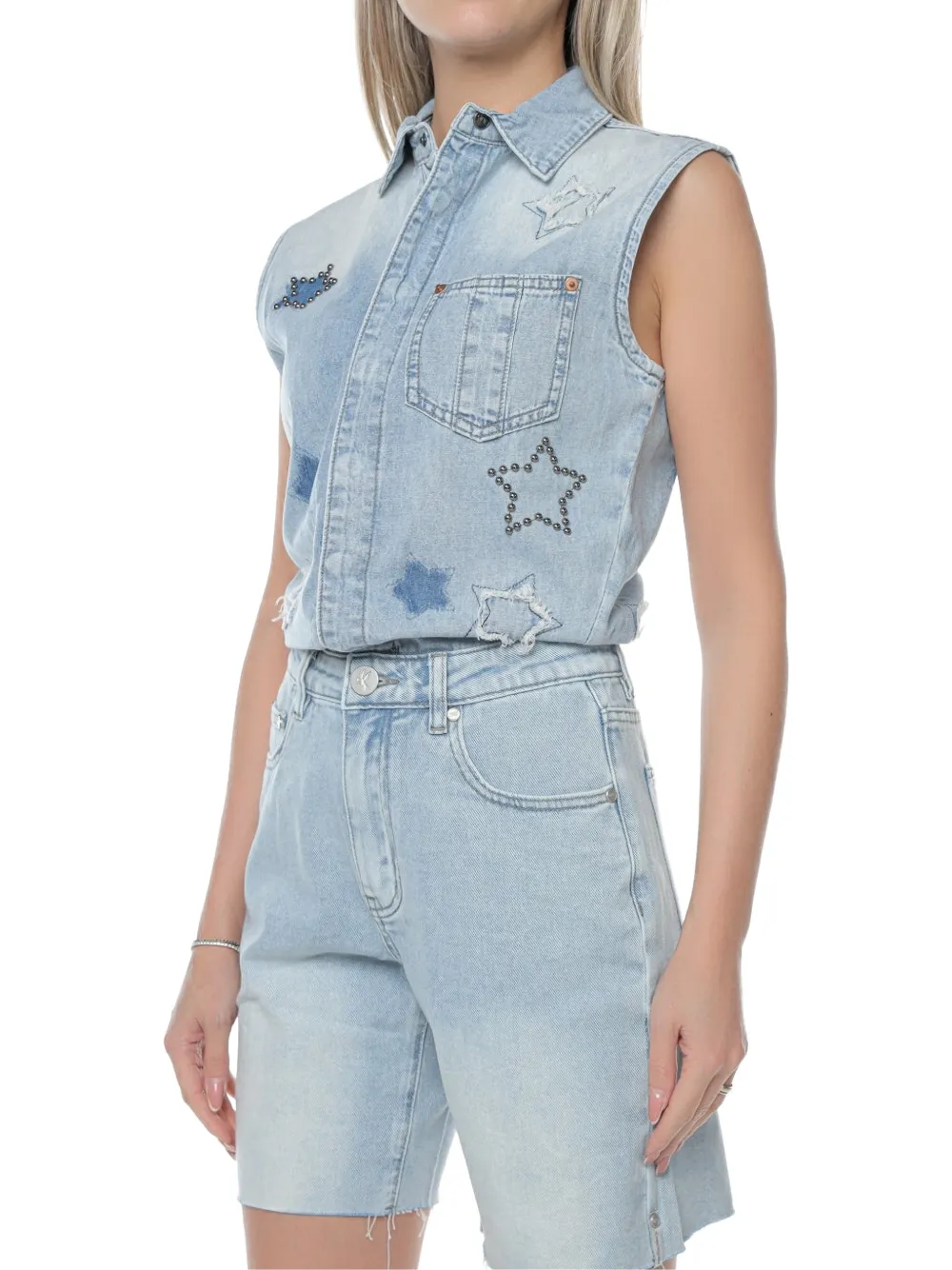  One Teaspoon Mono Corto Vaquero Jackson Con Diseño Patchwork - Azul 