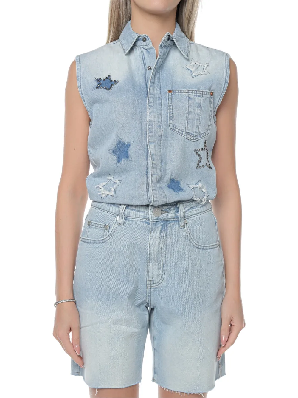  One Teaspoon Mono Corto Vaquero Jackson Con Diseño Patchwork - Azul 