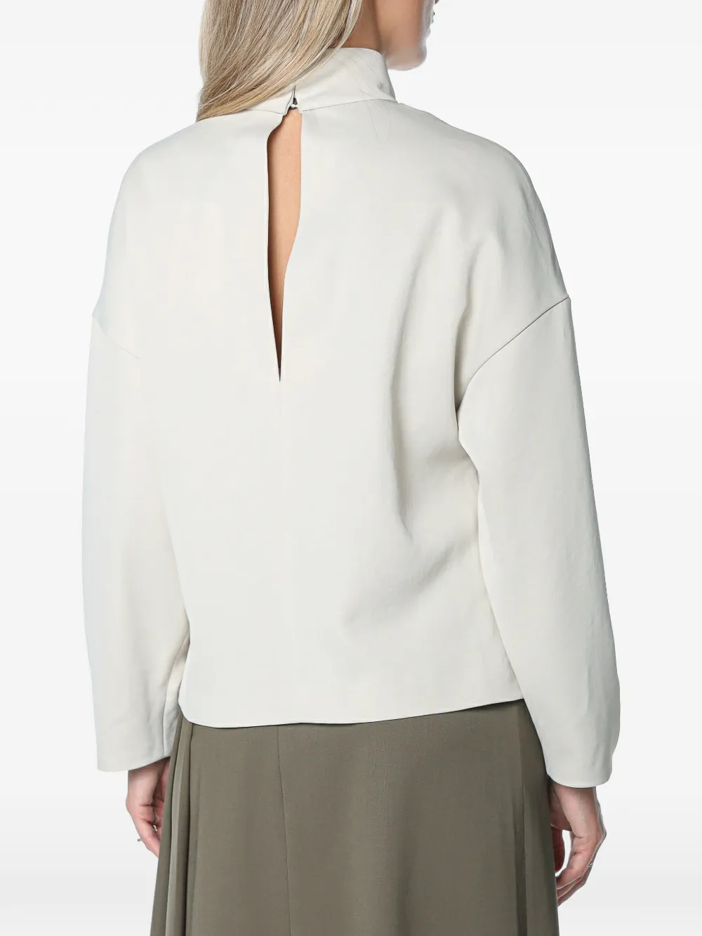 Drykorn Blouse met hoge hals en achtersplit Beige