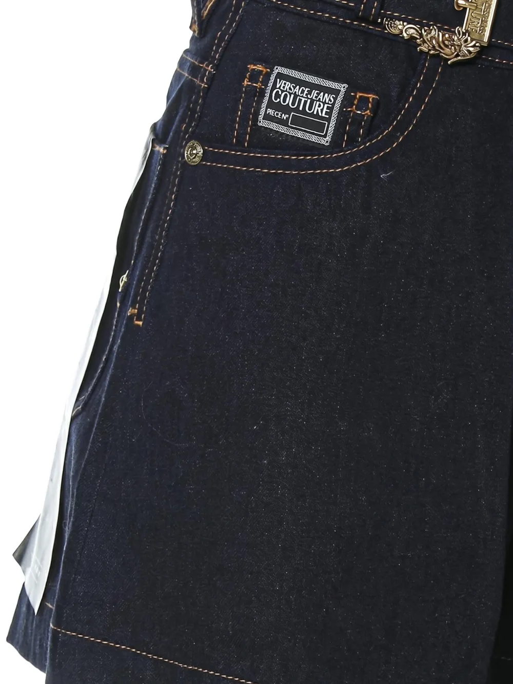 Versace Jeans Couture Nia geplooide denim shorts met gespdetail Blauw