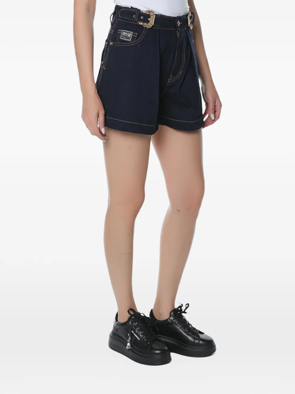 Versace Jeans Couture Nia geplooide denim shorts met gespdetail Blauw