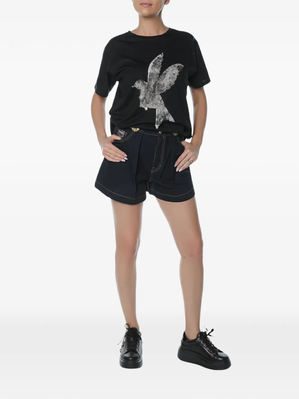 Versace Jeans Couture Nia geplooide denim shorts met gespdetail Blauw