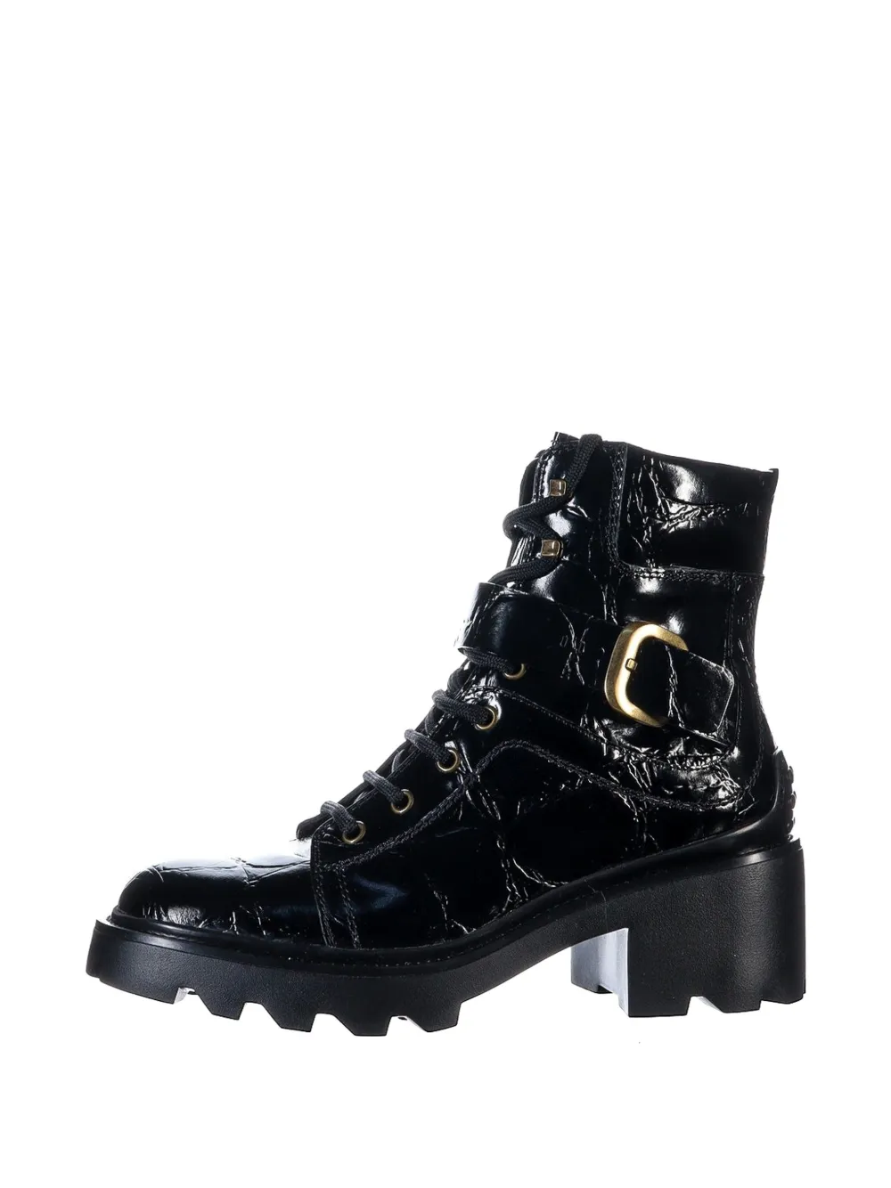 Tod's croc-effect buckled combat boots - Schwarz
