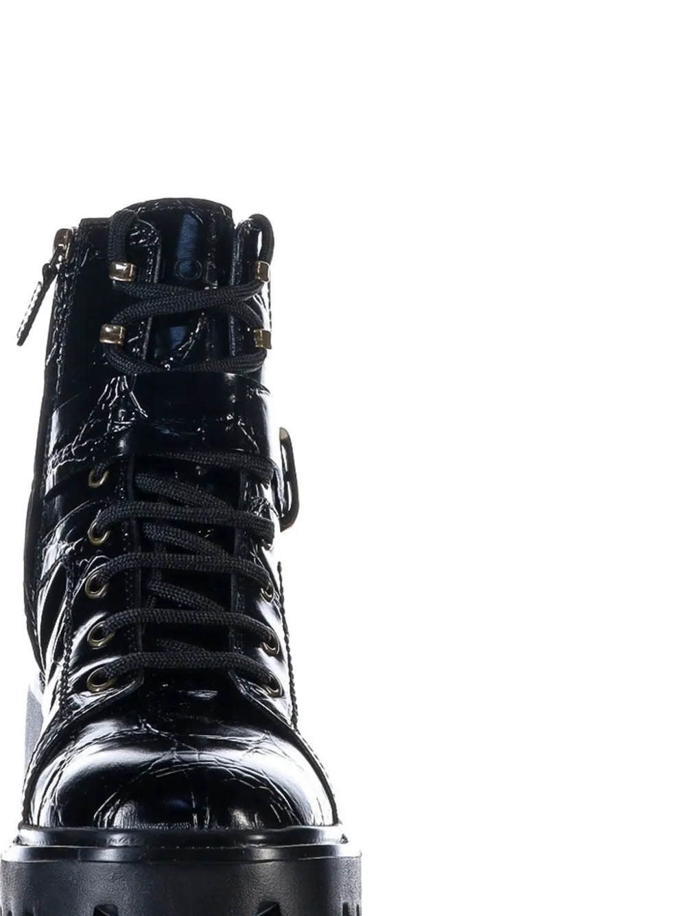 Tod's croc-effect buckled combat boots Zwart