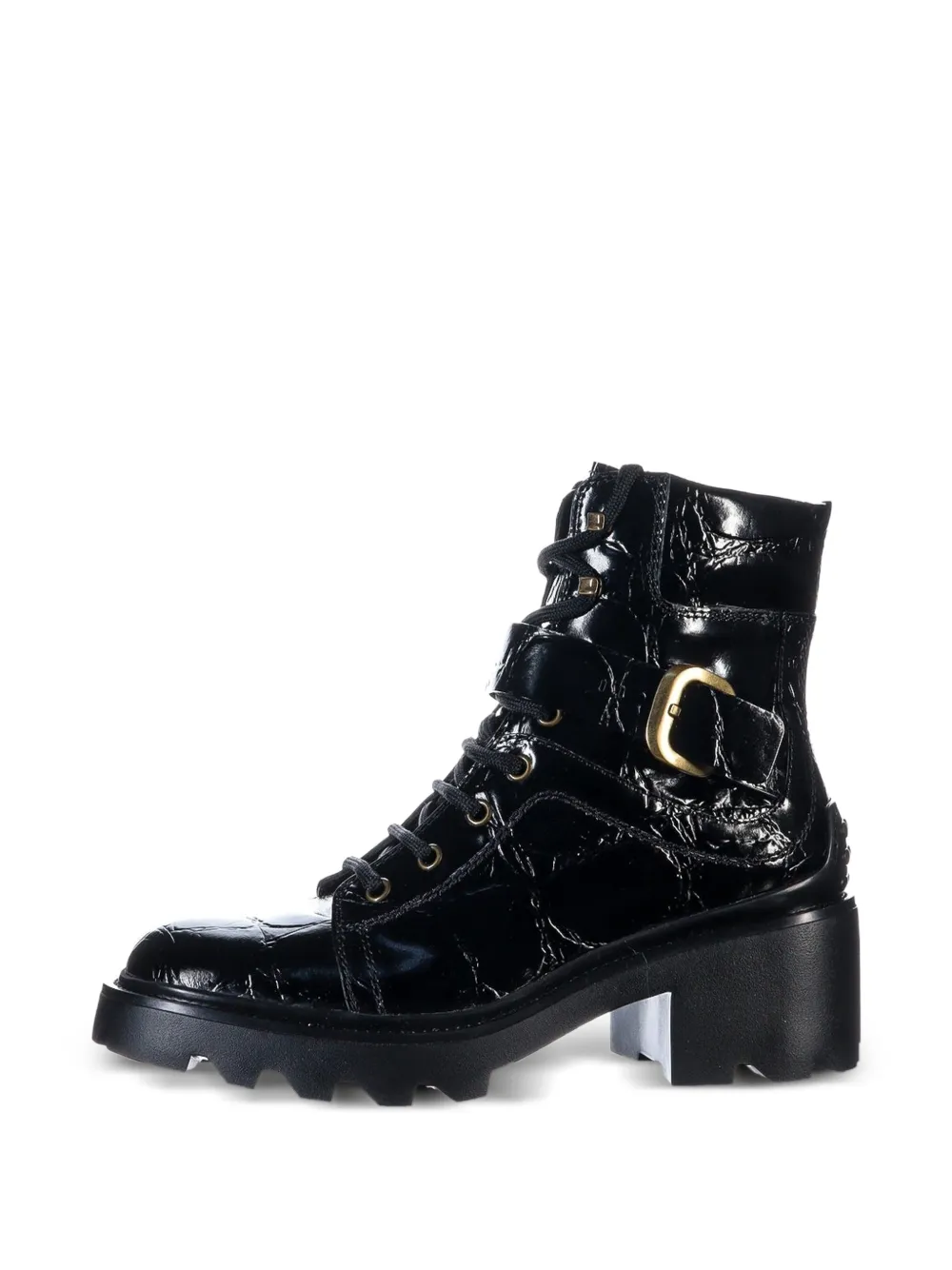 Tod's Combat boots met krokodillen-reliëf en gesp Zwart