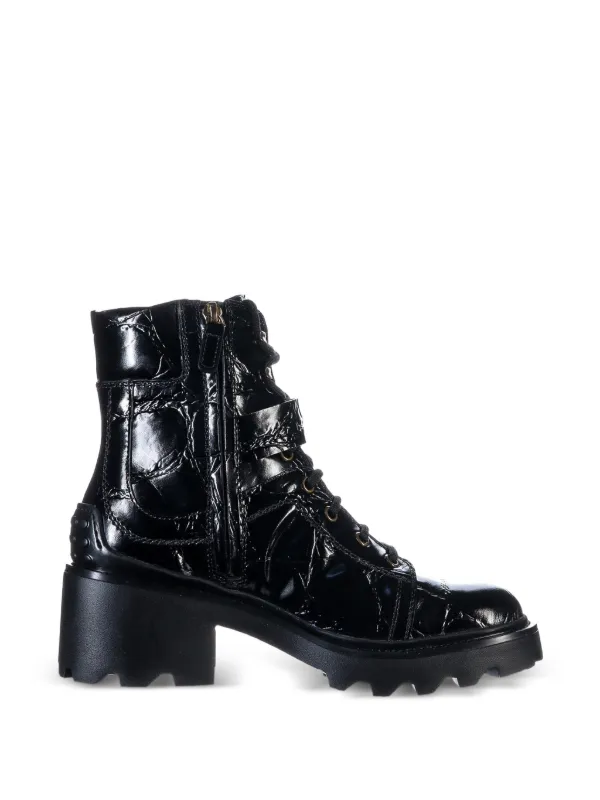 Tod's Croc-effect Buckled Combat Boots in Black