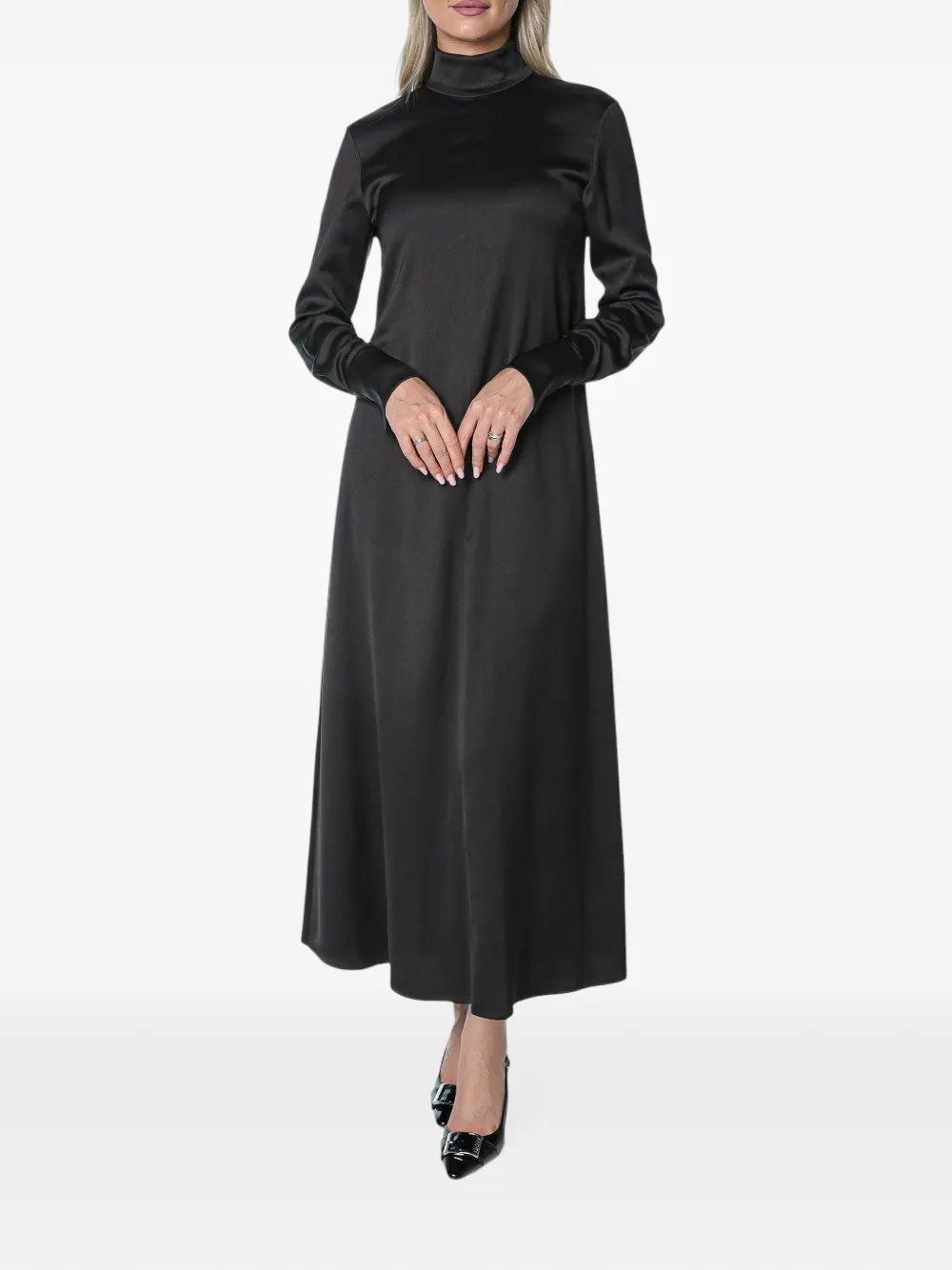 Drykorn Nainen high-neck long-sleeved A-line maxi dress Zwart