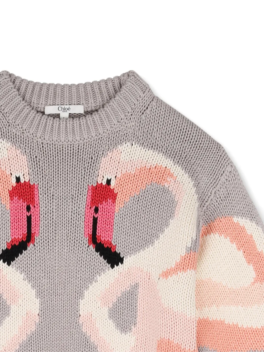 Chloé Kids Gebreide jurk met flamingo-intarsia Grijs