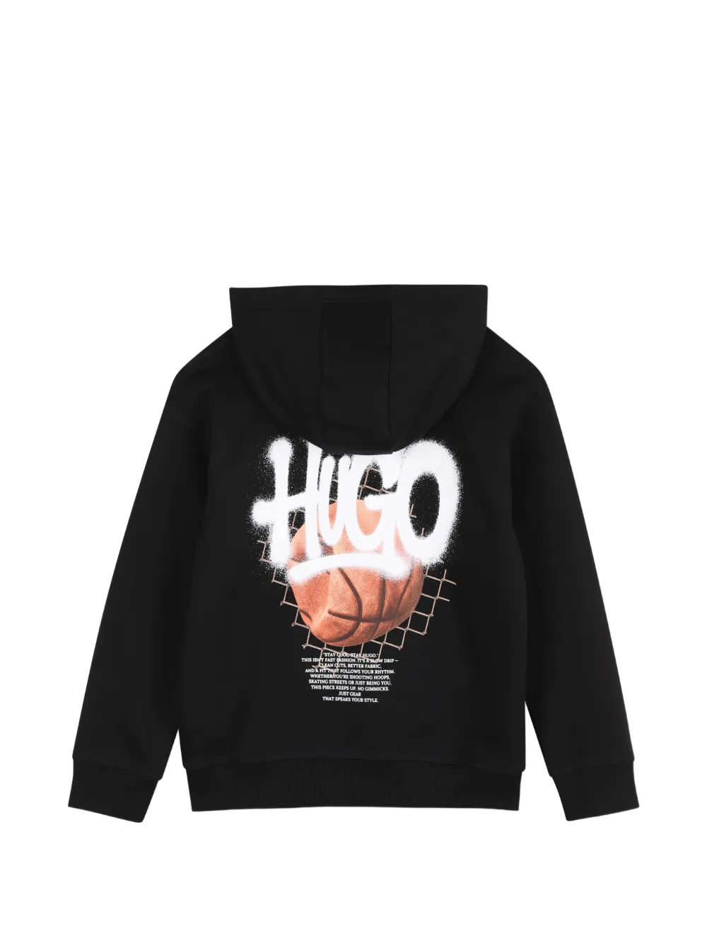 HUGO KIDS Hoodie met grafische print en buidelzak Zwart