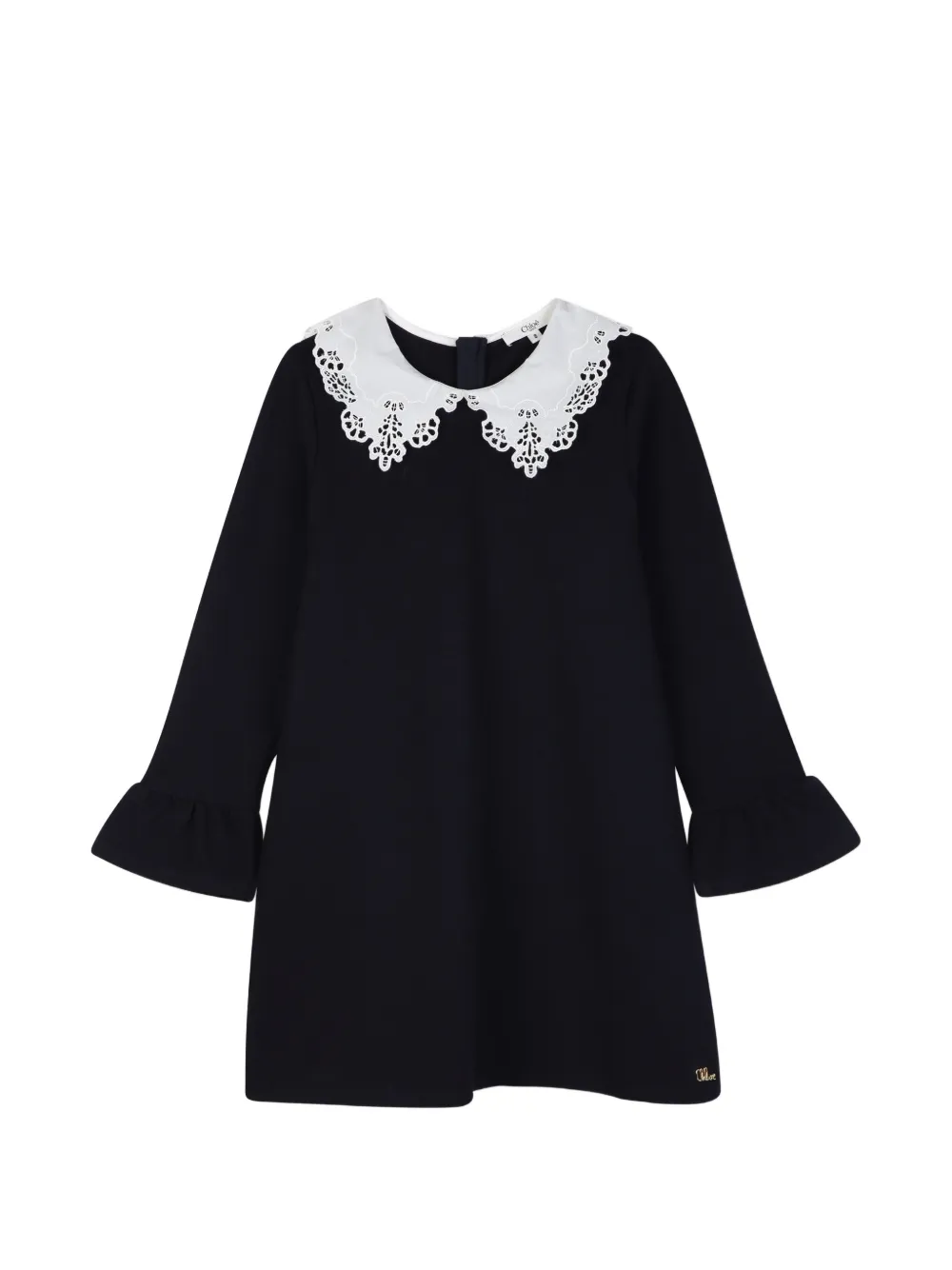 Chloé Kids broderie-anglaise collar ruffled-cuff dress - Blue