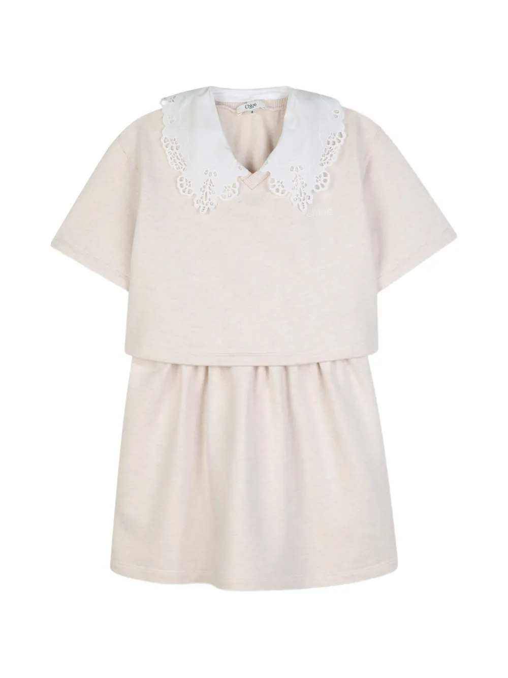 Chloé Kids embroidered-collar short-sleeve dress - Neutrals