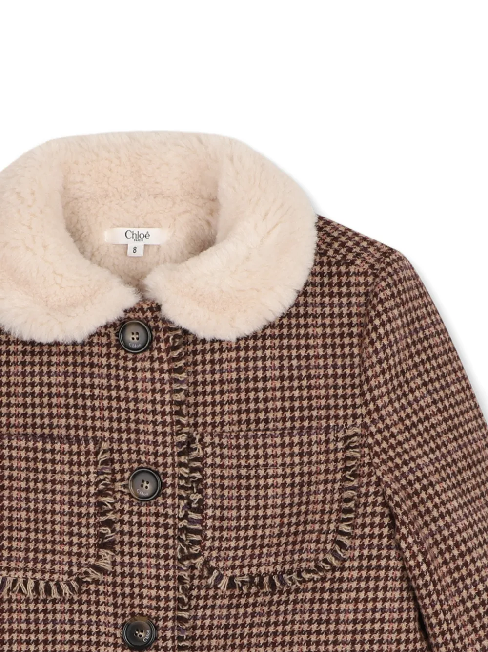 Chloé Kids Jas met pied-de-poule print en franje Bruin