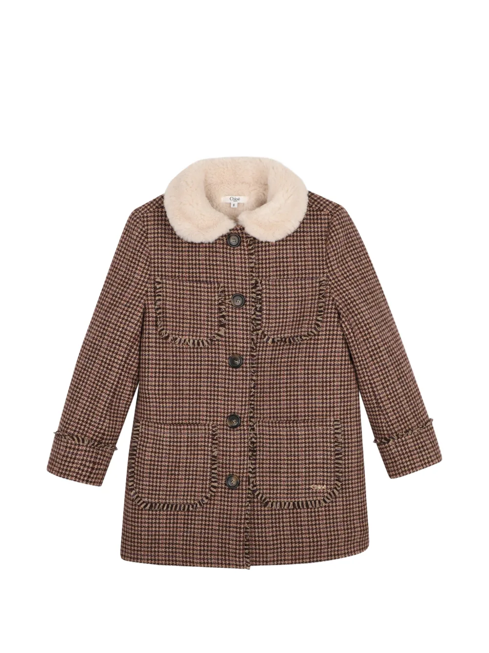 Chloé Kids Fransenmantel mit Hahnentrittmuster - Braun