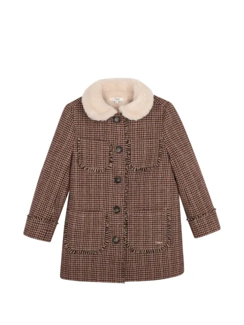 Chloé Kids houndstooth-pattern fringed coat