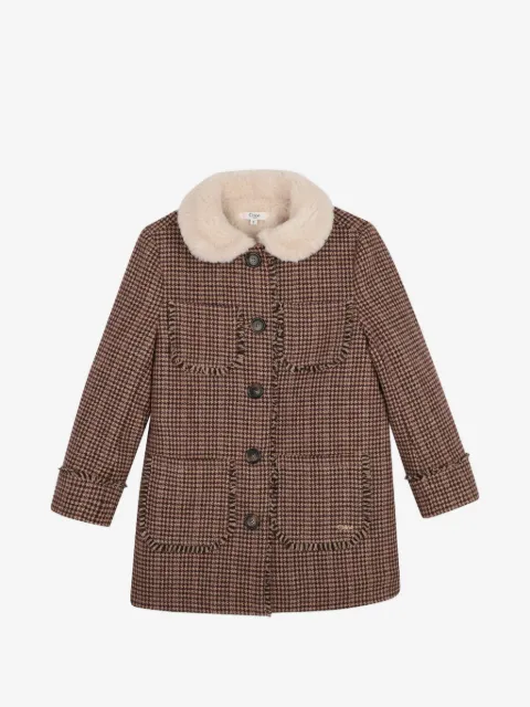 Chloé Kids abrigo con motivo pied de poule y flecos