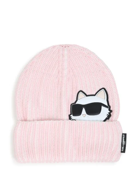 Karl Lagerfeld Kids Choupette patch ribbed beanie hat