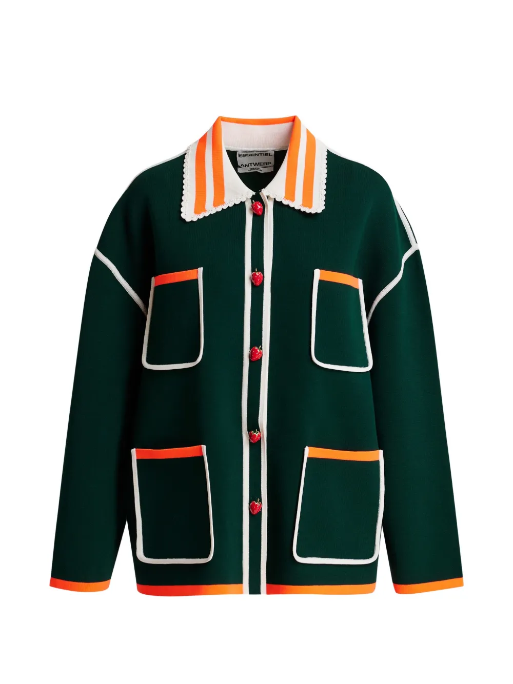 Essentiel Antwerp lace-embroidered strawberry-button cardigan - Verde