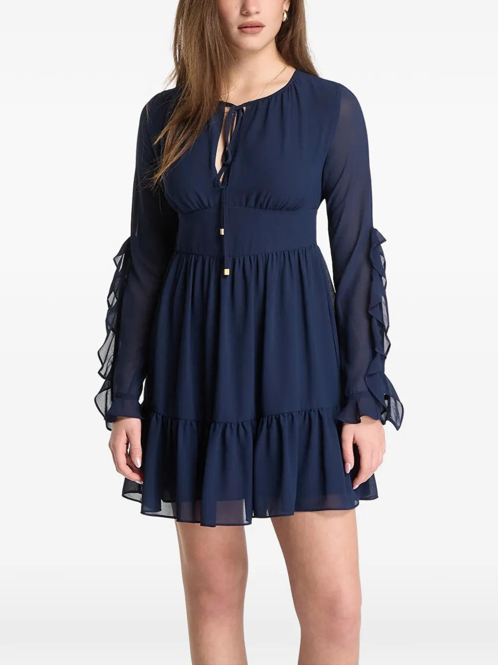 Michael Kors ruffled-sleeve mini dress - Blue