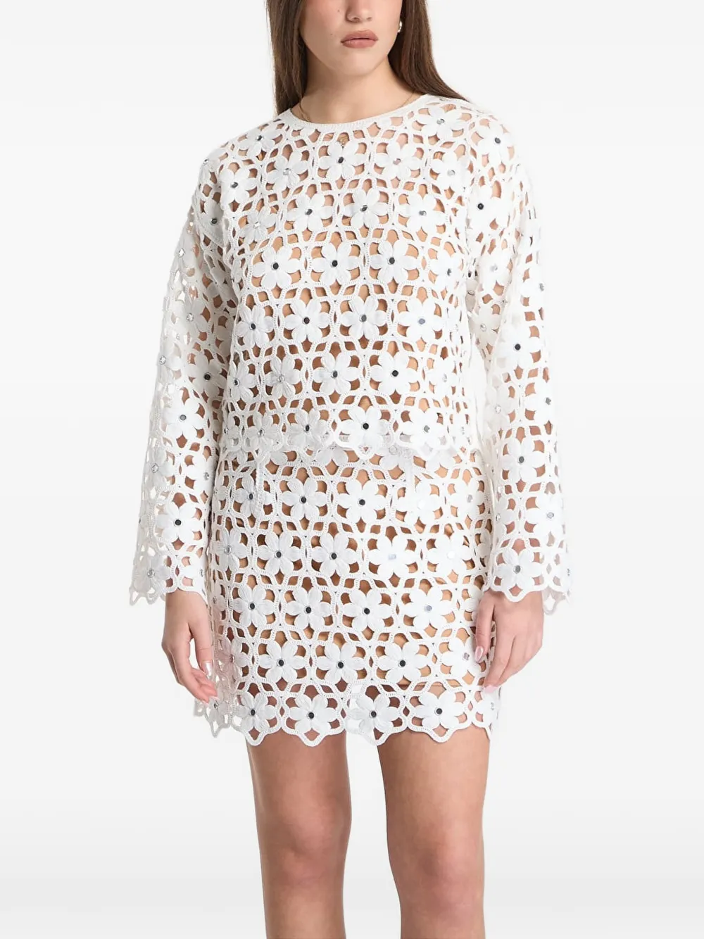 Michael Kors floral-crochet mirror-embellished top - Bianco