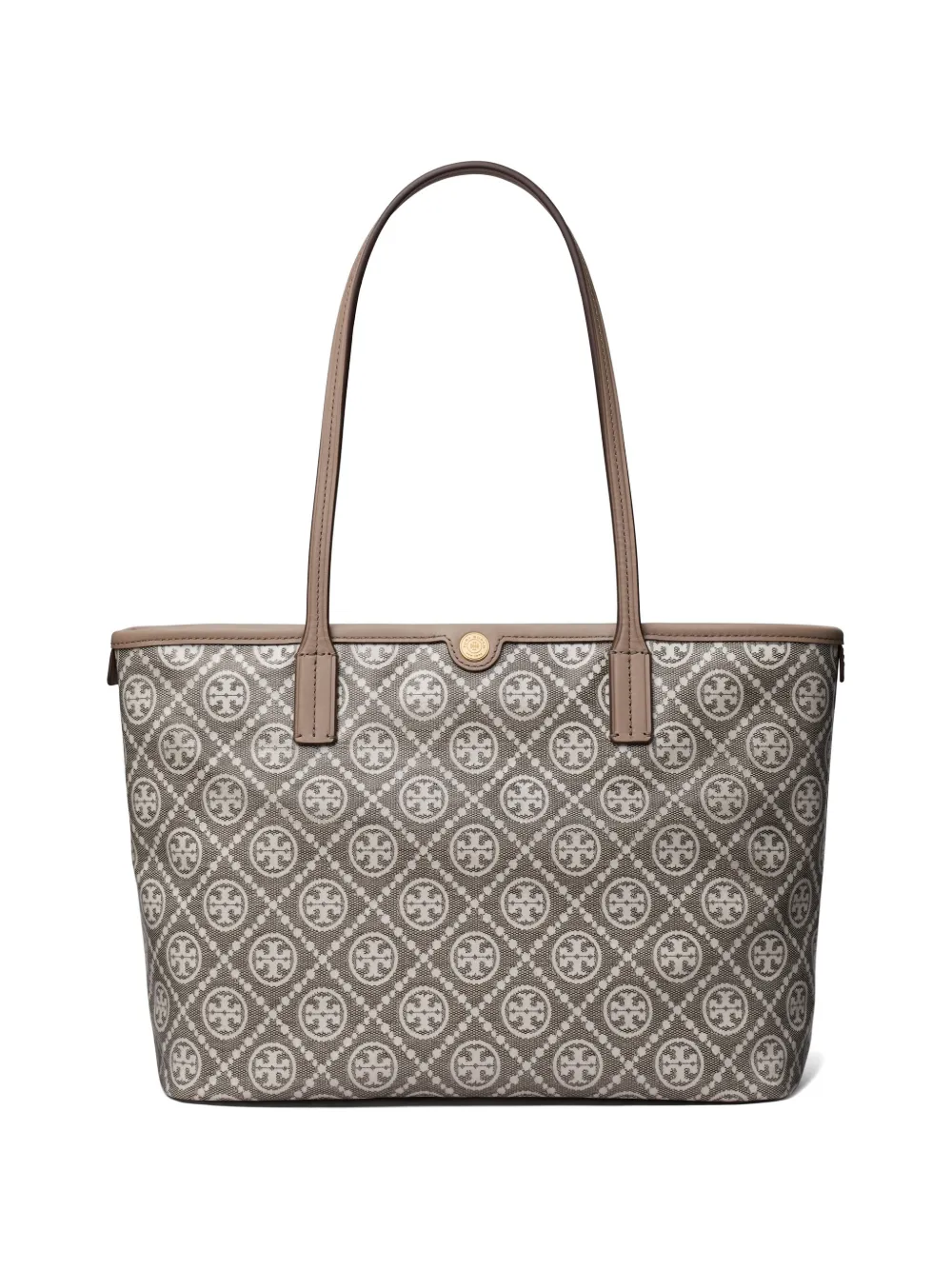 Tory Burch Borsa tote T Monogram piccola con finitura cerata con zip - Grigio