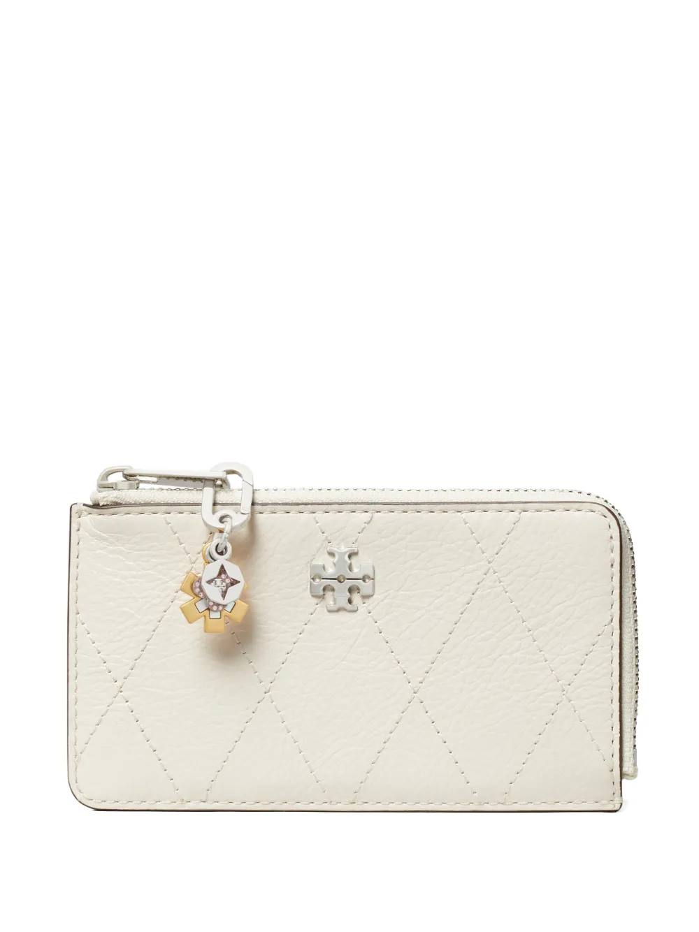 Tory Burch Portacarte trapuntato Charlie con zip - Bianco