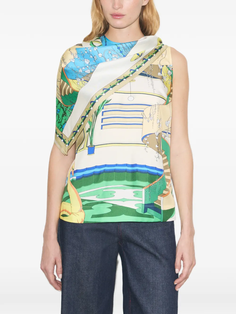 Tory Burch Zijden cape top met print Blauw