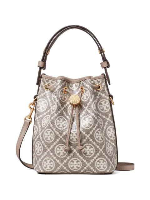 Tory Burch T monogram coated-jacquard mini bucket bag