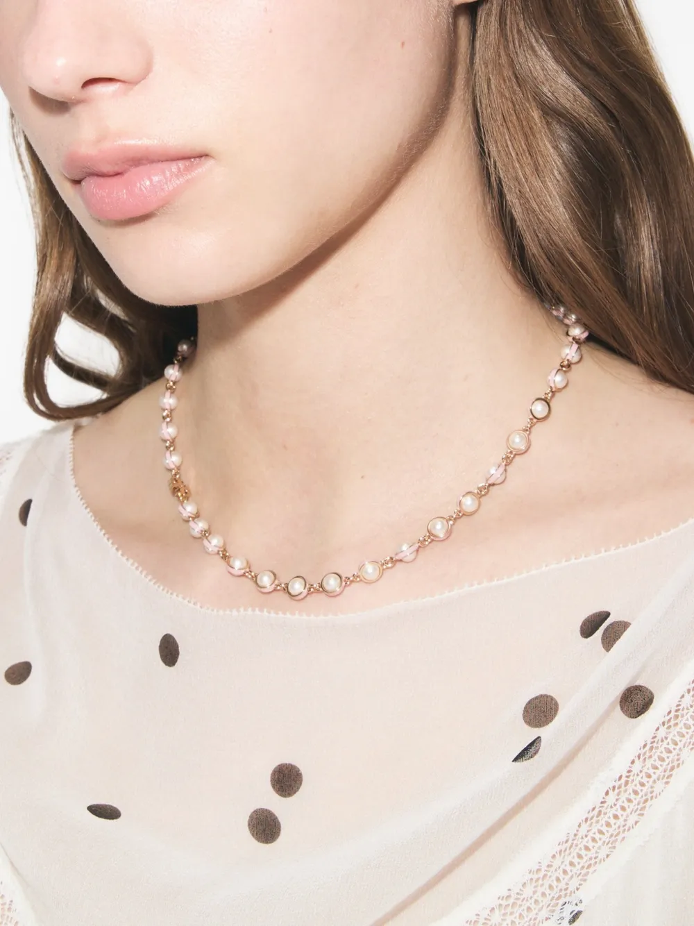  Tory Burch Collar Moondance Con Perla - Dorado 