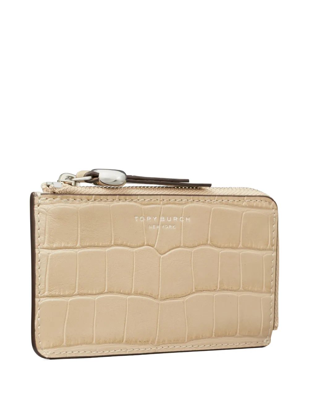 Tory Burch Romy pasjeshouder met rits en krokodillen-reliëf Beige
