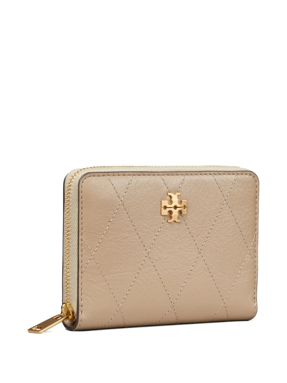 Tory Burch Kleine Charlie gewatteerde portemonnee met rits Beige