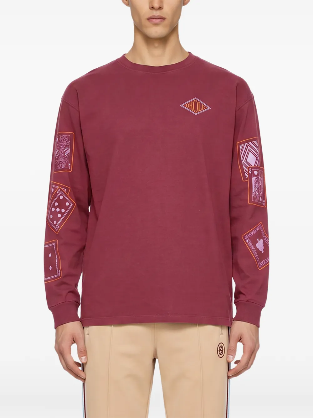 Drôle De Monsieur T-shirt met speelkaart-print en lange mouwen Rood