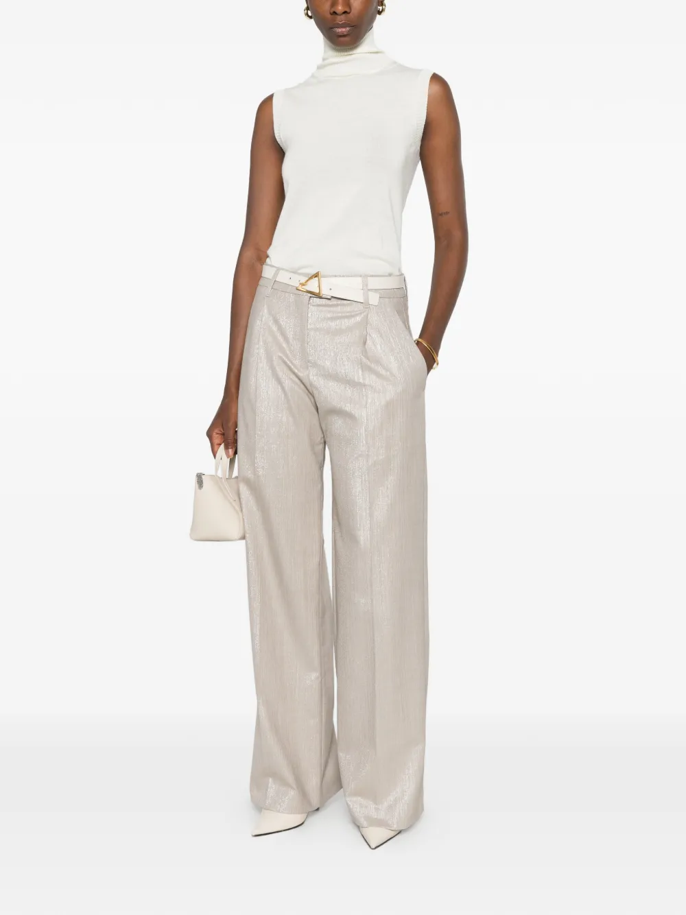 Brunello Cucinelli Geplooide broek met glanzend-effect Beige