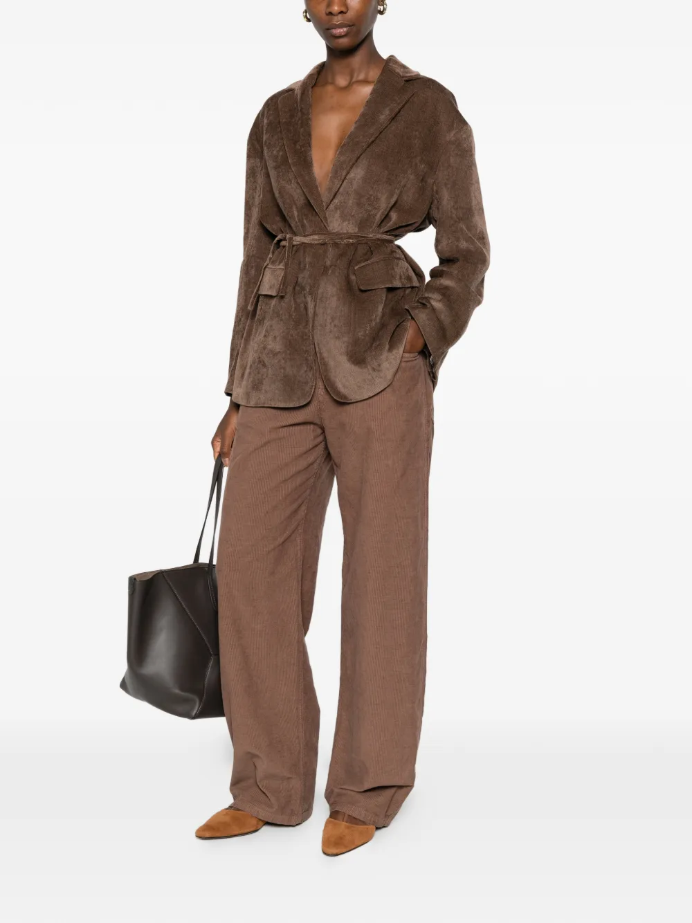 Brunello Cucinelli Ribfluwelen blazer met ceintuur Bruin