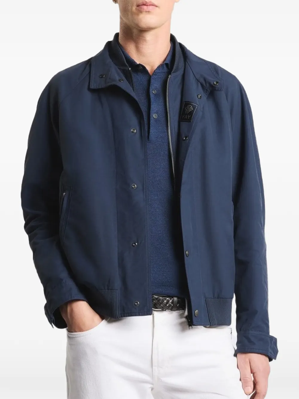 Fay zip-up ribbed-trim jacket - Blu