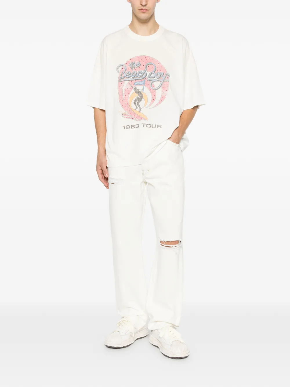 Represent Heaton gerafelde straight jeans Wit