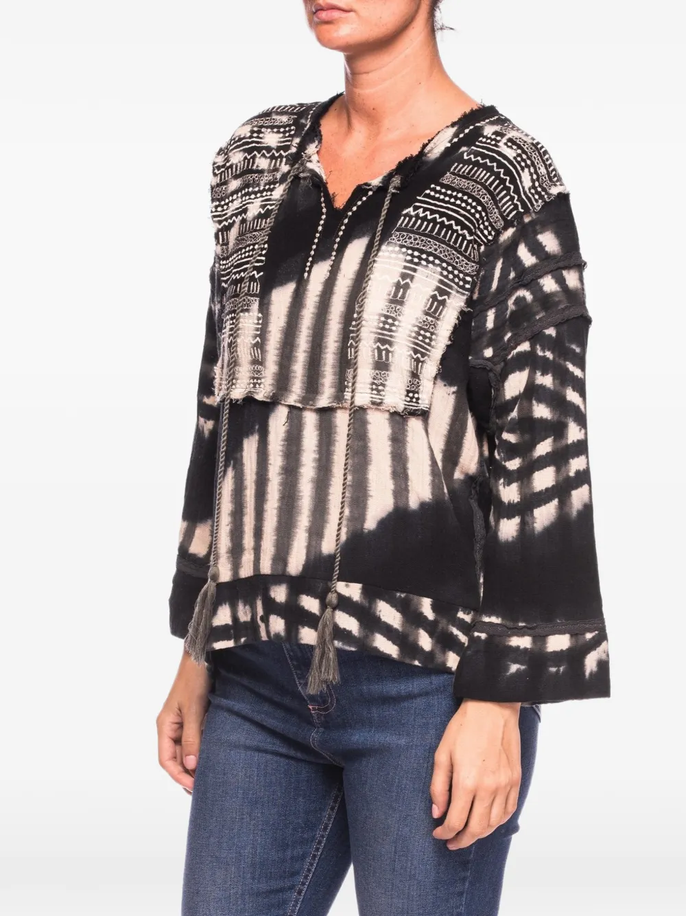 One Teaspoon Santorini tie-dye embroidered blouse - Nero