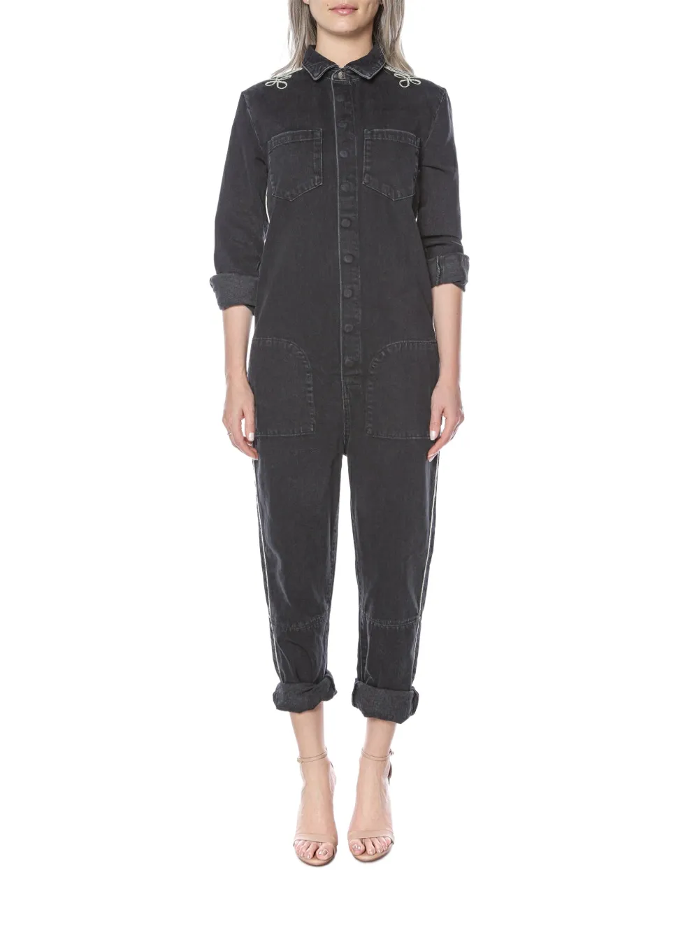 One Teaspoon embroidered-detail denim jumpsuit - Nero