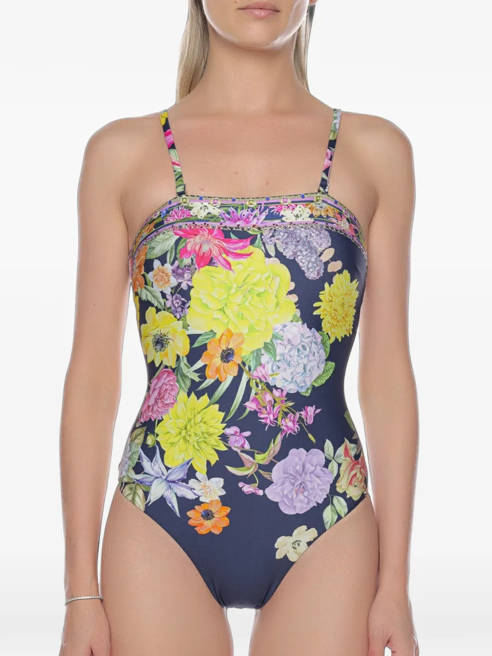 Camilla floral-print swimsuit Blauw