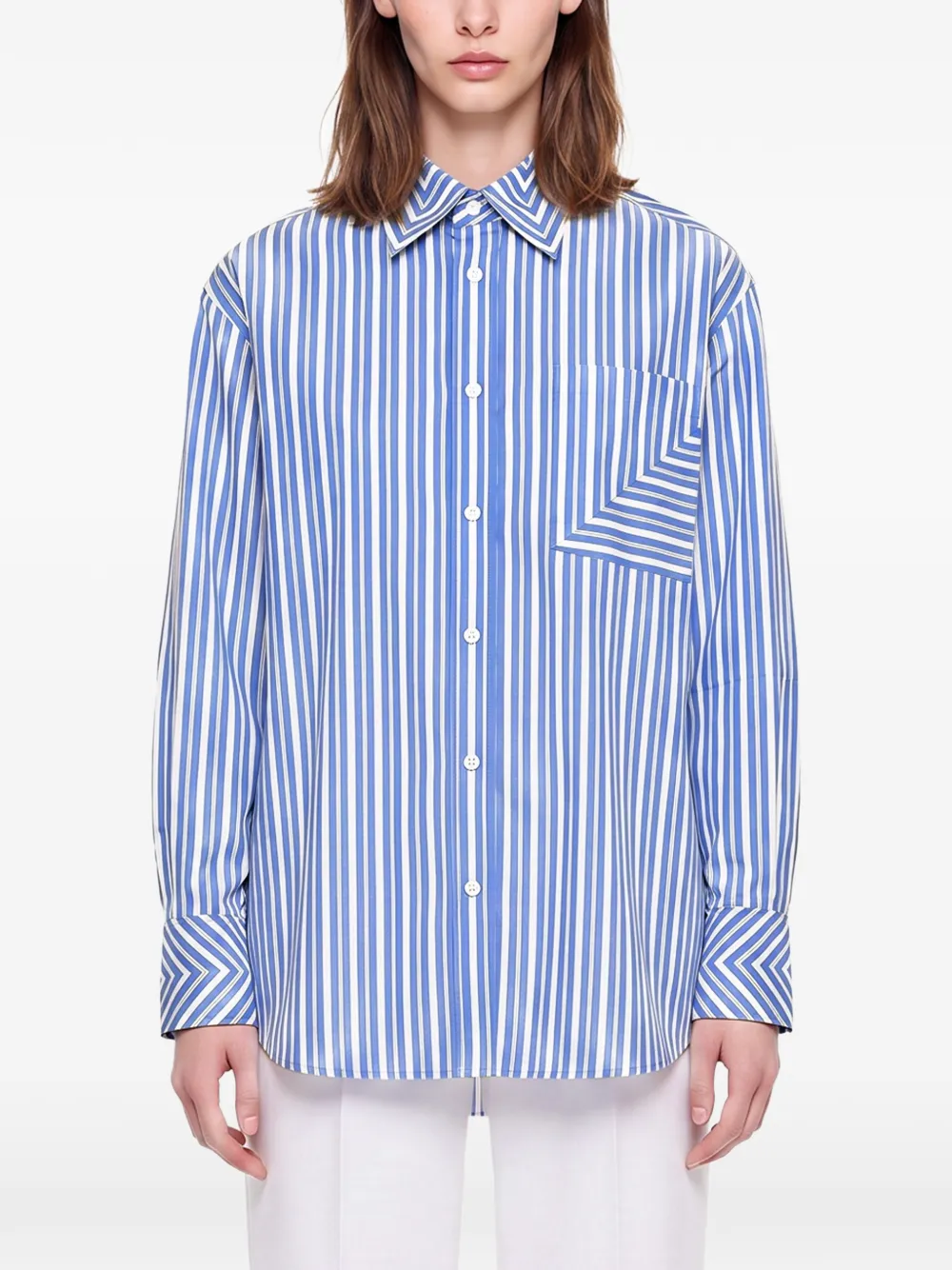 Victoria Beckham Gestreept katoenen blouse met zak Blauw
