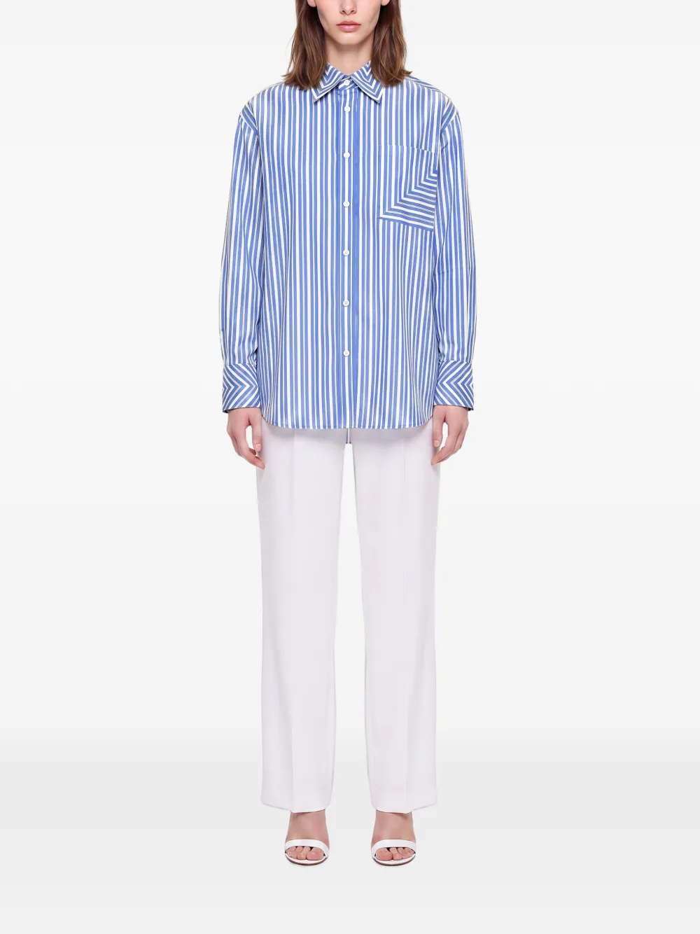 Victoria Beckham Gestreept katoenen blouse met zak Blauw
