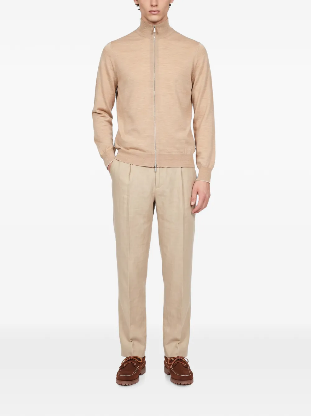 Brunello Cucinelli Trui met geribbelde afwerking en rits Beige