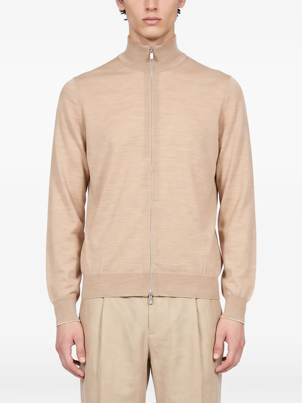 Brunello Cucinelli Trui met geribbelde afwerking en rits Beige