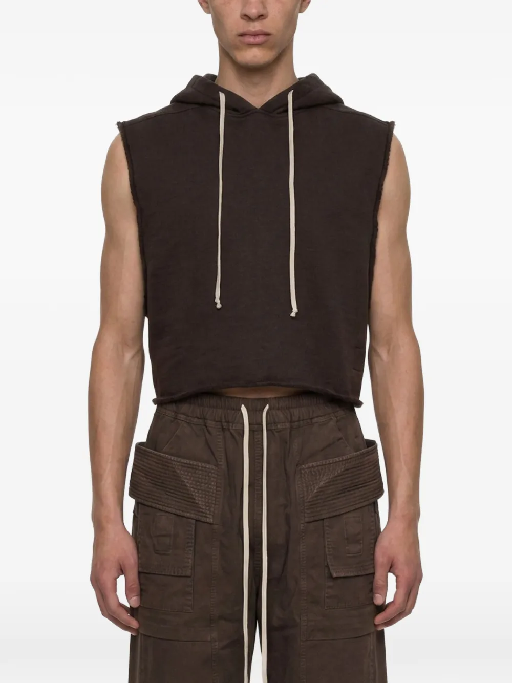 Rick Owens DRKSHDW Cropped mouwloze hoodie Bruin