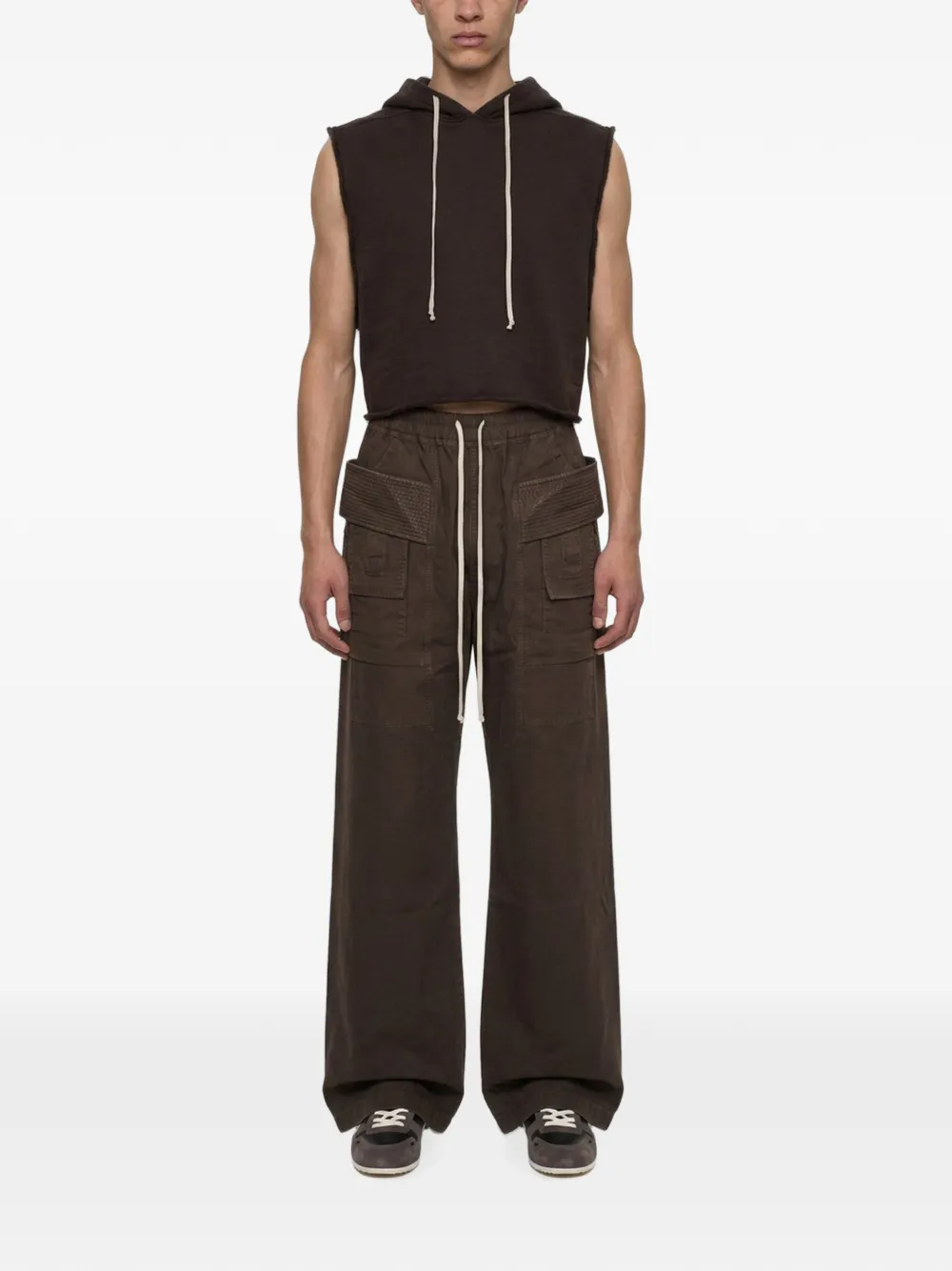 Rick Owens DRKSHDW Cropped mouwloze hoodie Bruin