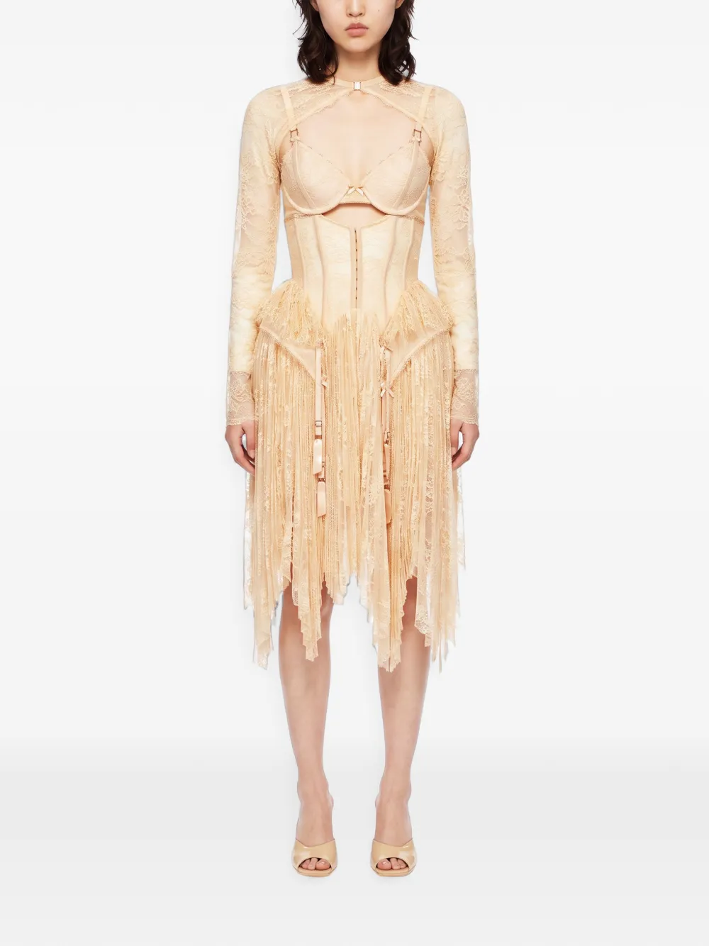 ZIMMERMANN Valian lace-panelled corset-style midi dress Beige