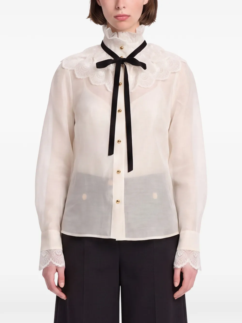 ZIMMERMANN Blouse met kanten afwerking en strik Beige