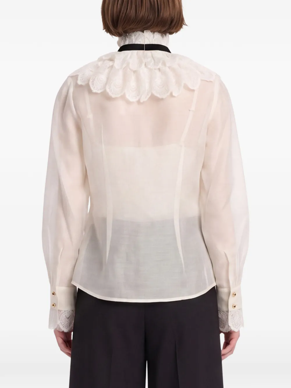 ZIMMERMANN Blouse met kanten afwerking en strik Beige