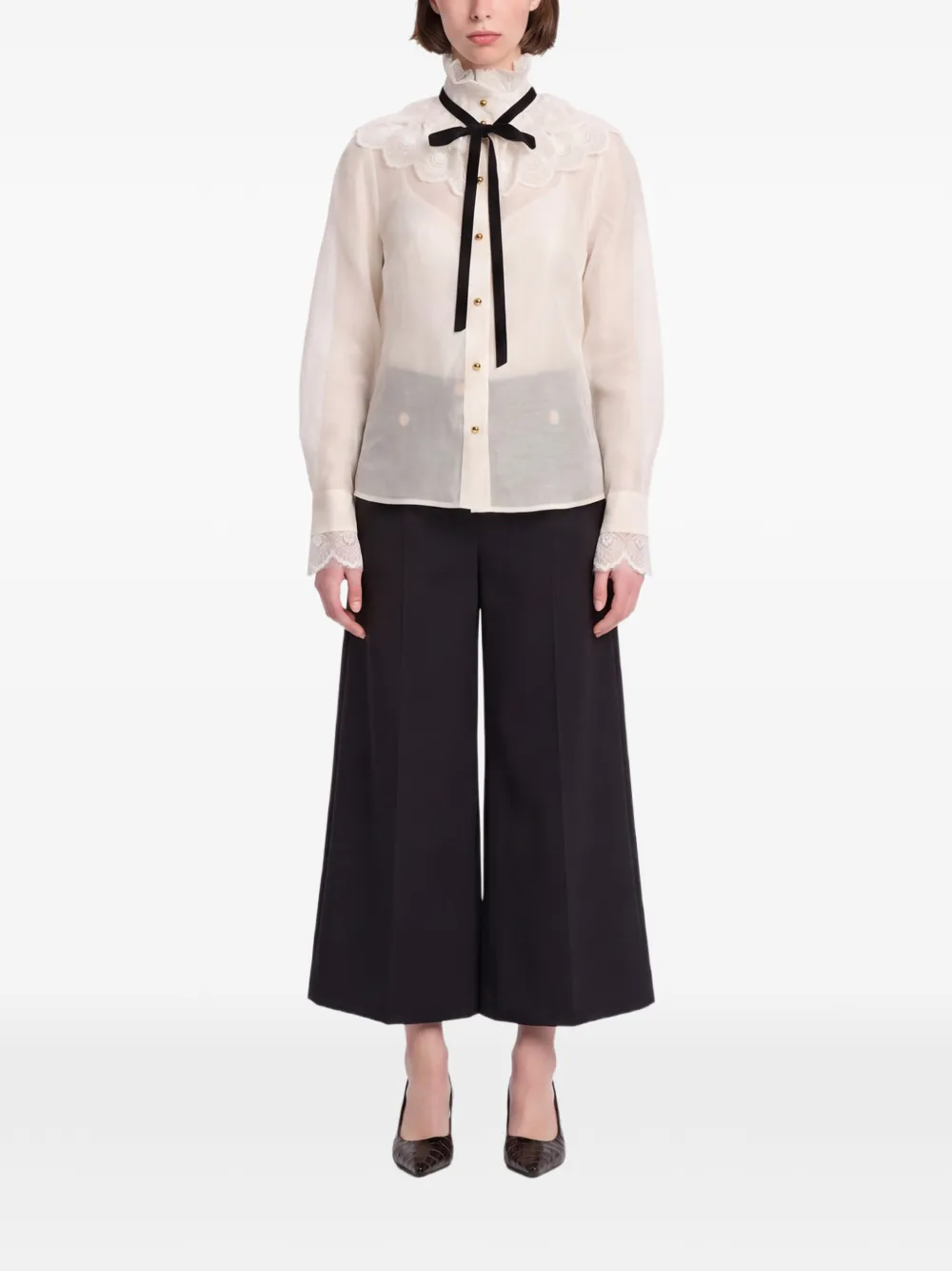 ZIMMERMANN Blouse met kanten afwerking en strik Beige